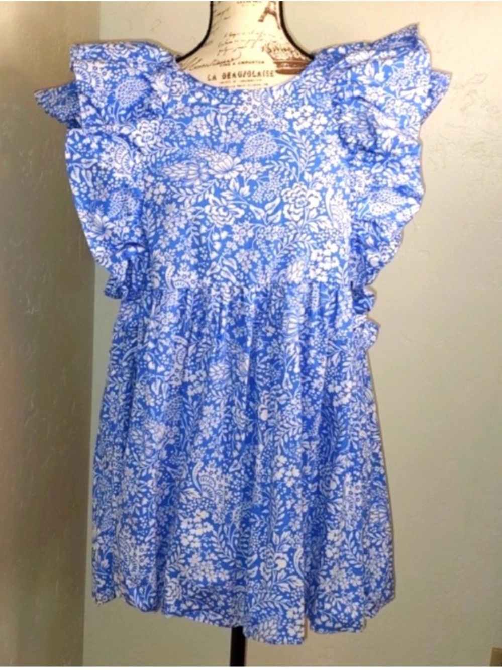Zara Blue & White Summer Cotton Babydoll Dress Mini SZ: L